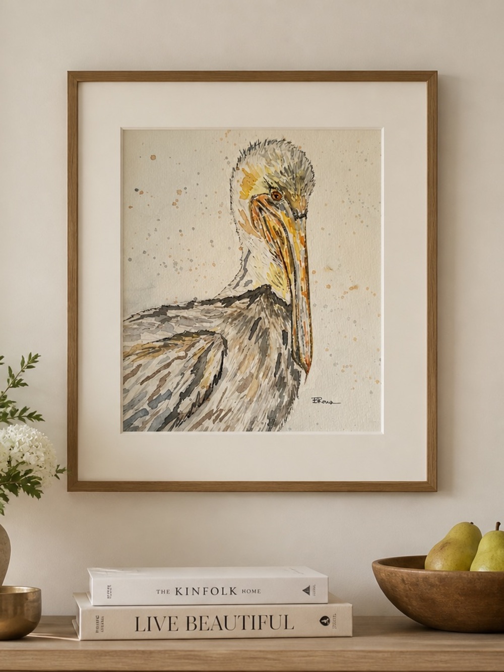 Original Signed Pelican Watercolor Painting 9x12 Coastal Bird Art Unframed